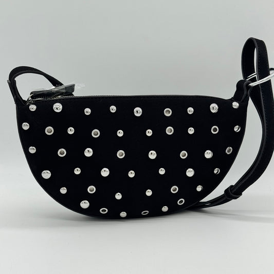 Faux Suede Studded Half Moon Bag