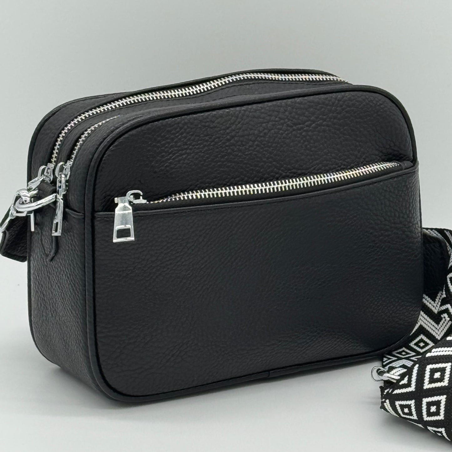 Faux Leather Twin Zip Crossbody Bag