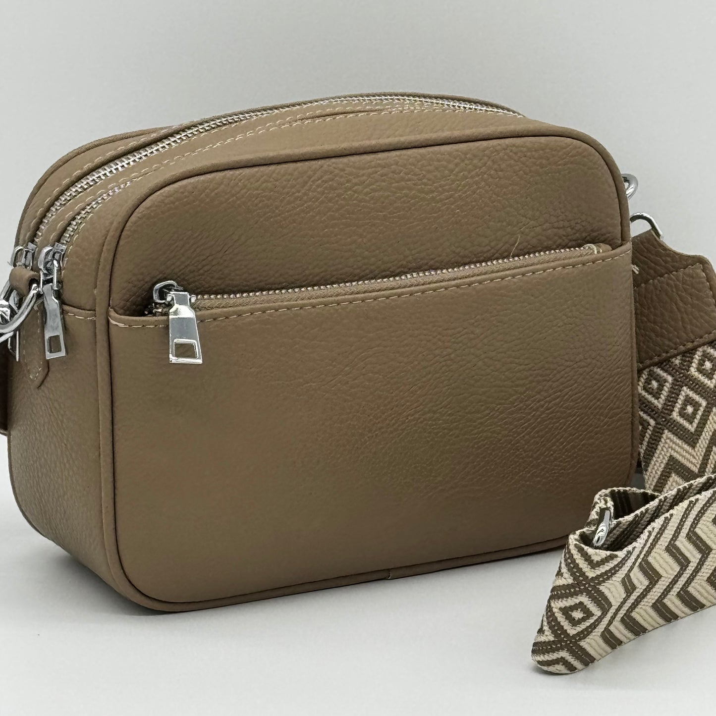 Faux Leather Twin Zip Crossbody Bag
