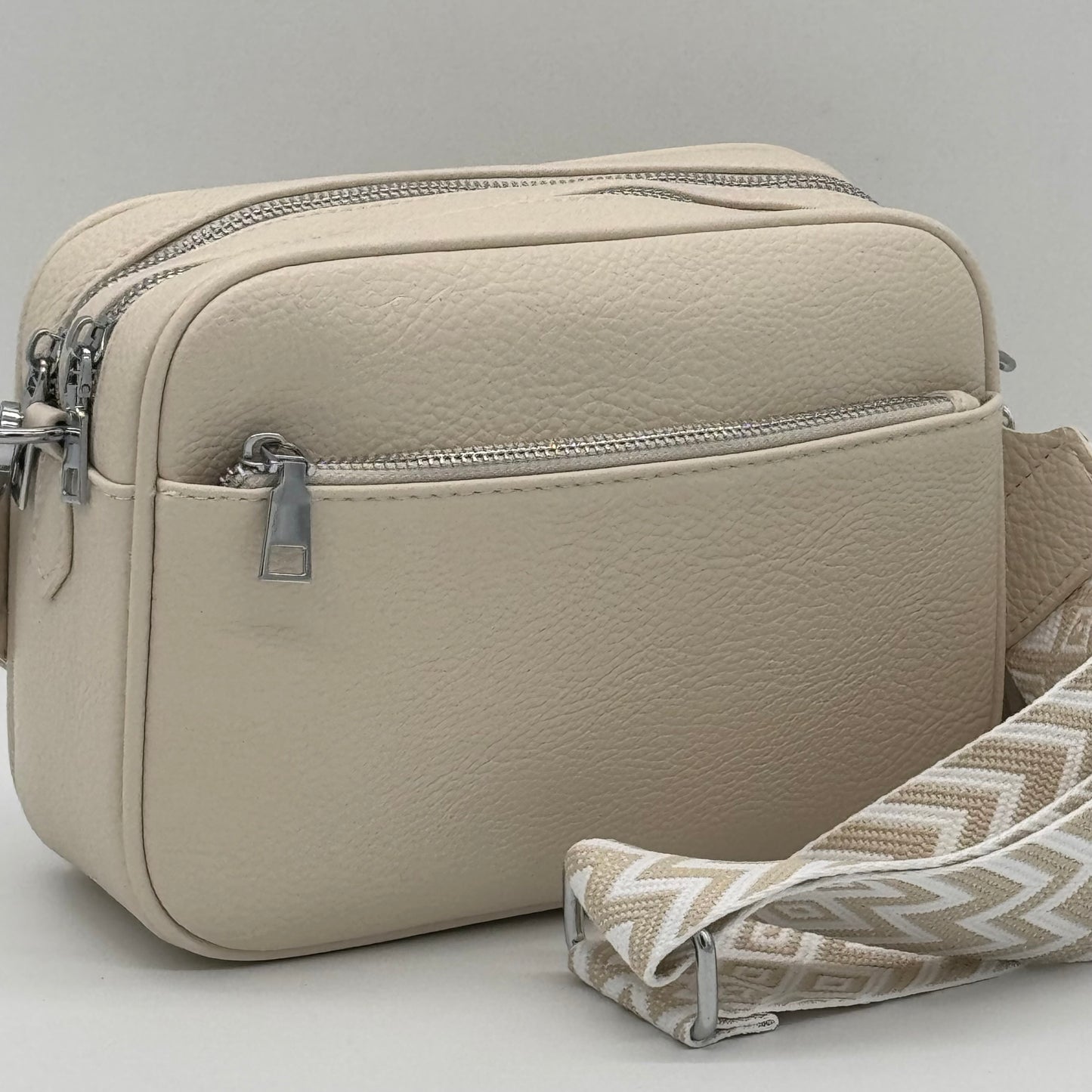 Faux Leather Twin Zip Crossbody Bag