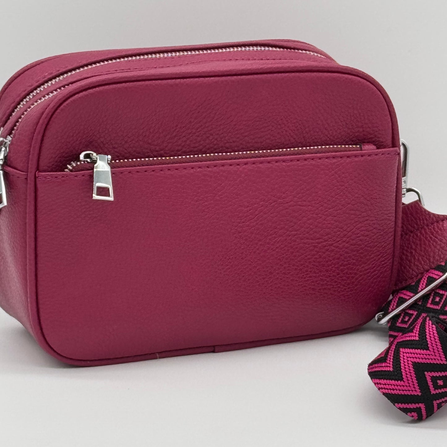 Faux Leather Twin Zip Crossbody Bag