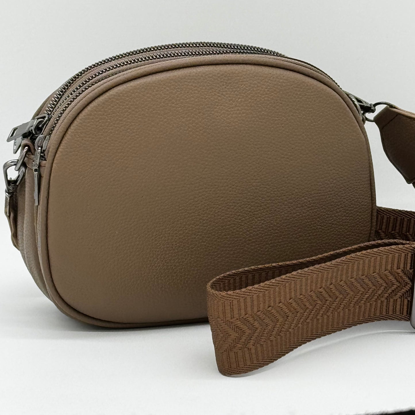 Faux Leather Triple Zip Crossbody Bag