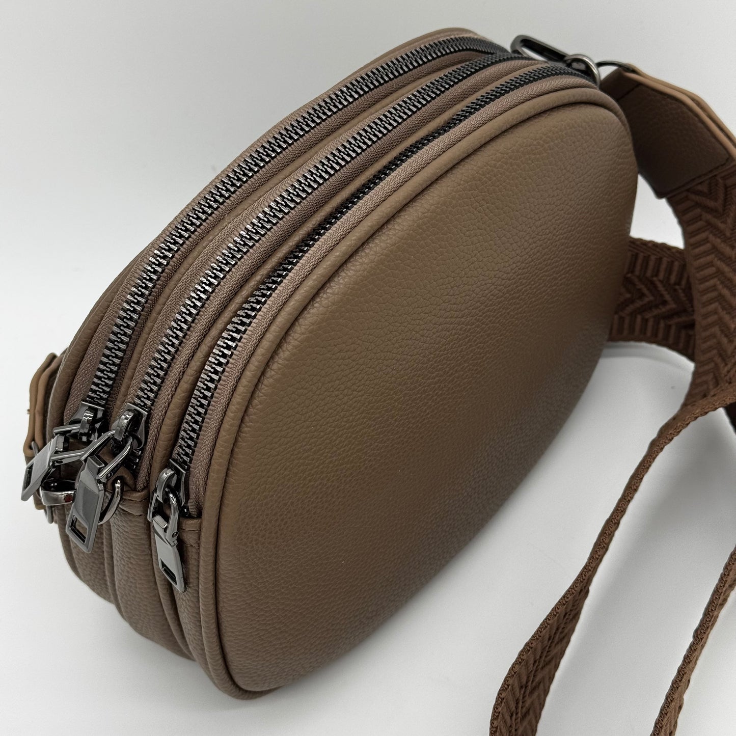 Faux Leather Triple Zip Crossbody Bag