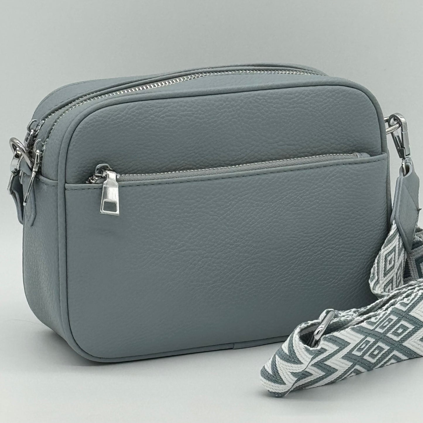 Faux Leather Twin Zip Crossbody Bag