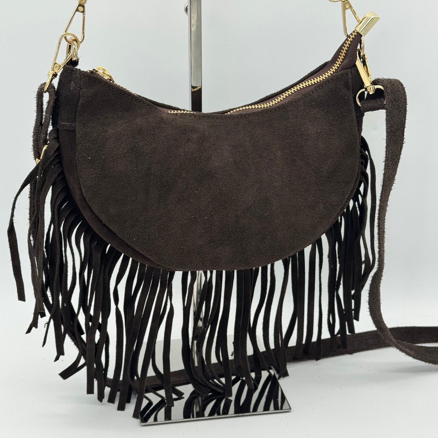 Suede Fringing Dumpling Style Crossbody Bag