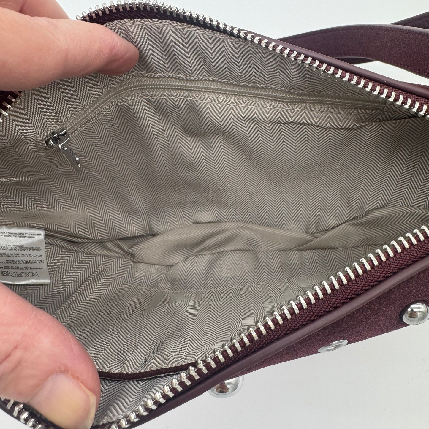 Faux Suede Studded Half Moon Bag