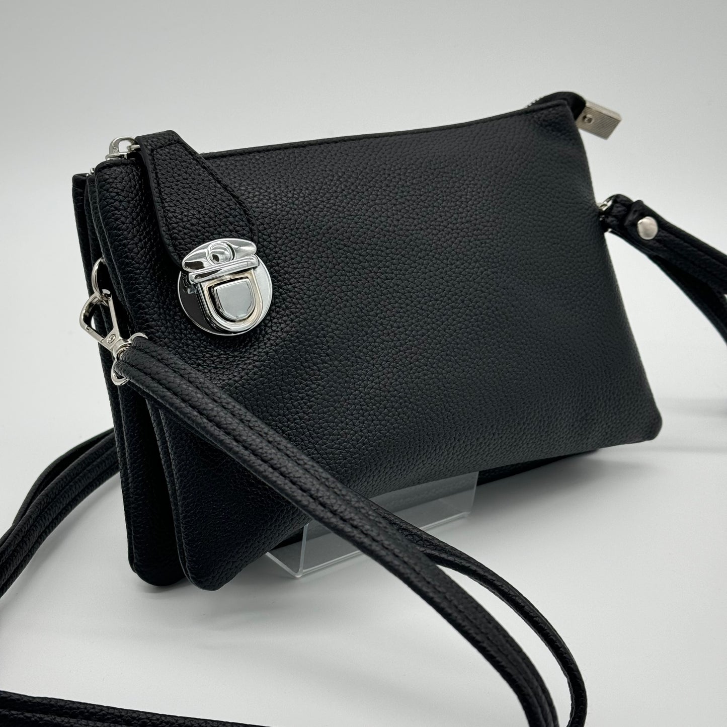 Faux Leather Clasp Crossbody Bag