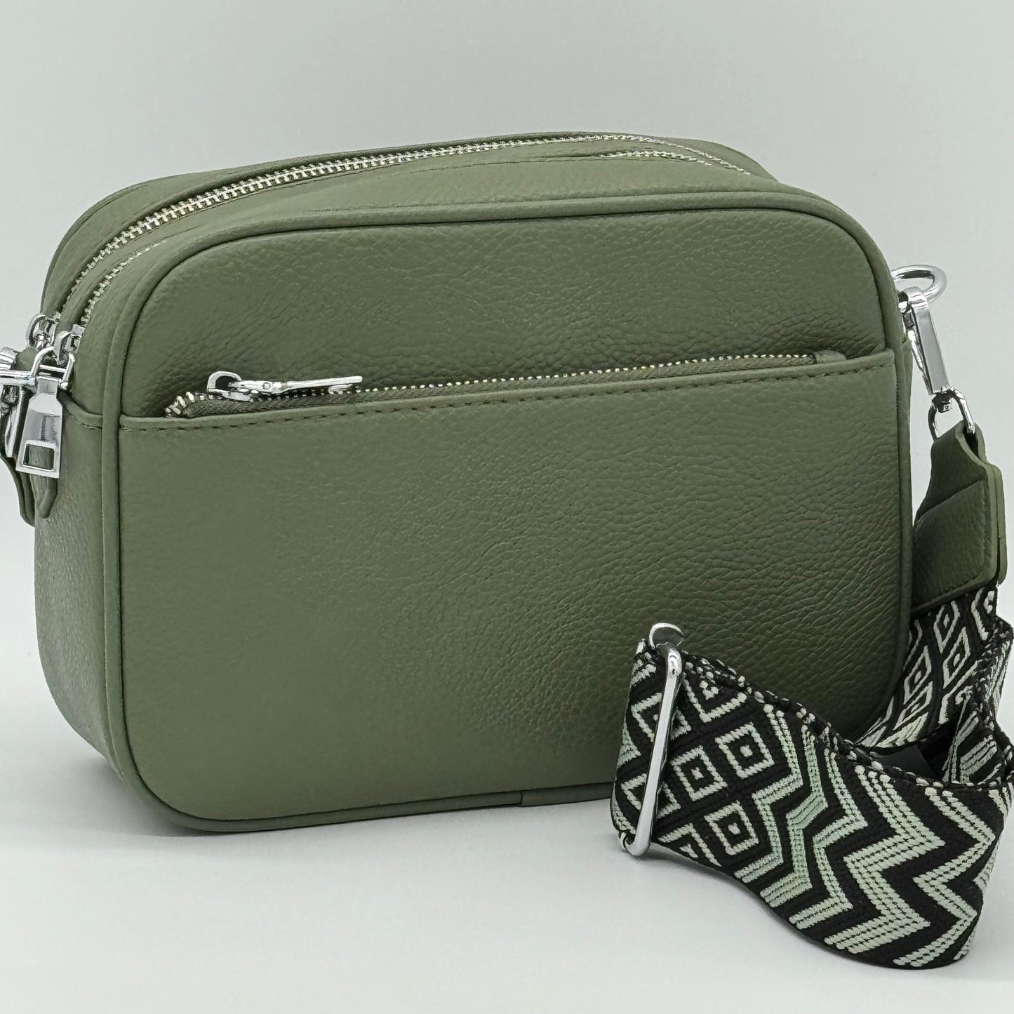 Faux Leather Twin Zip Crossbody Bag