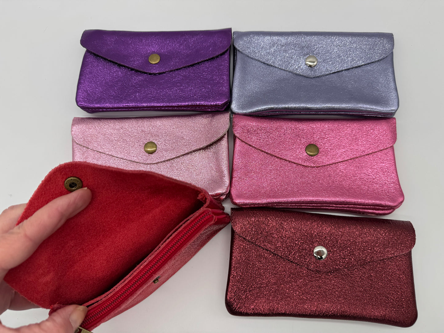 Leather Metallic Popper Purse