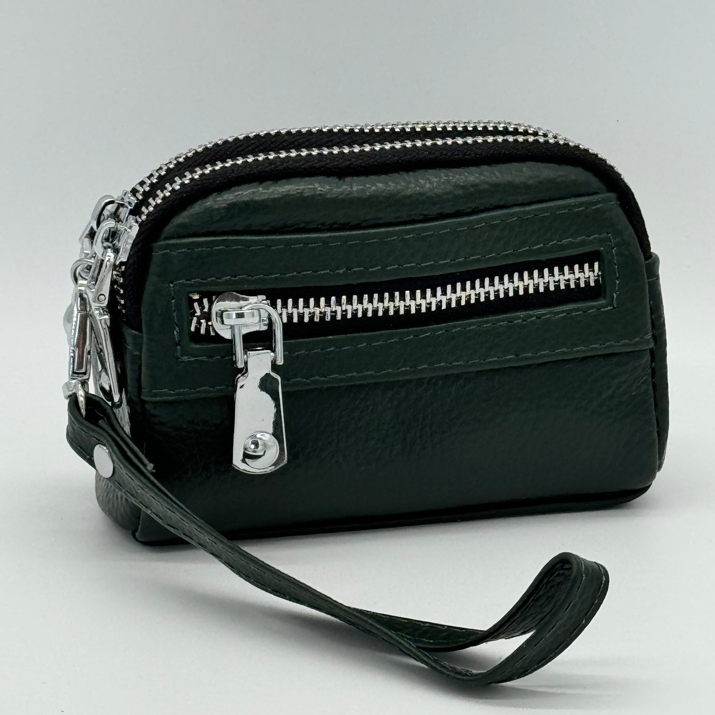 Leather Twin Zip Wristlet Purse