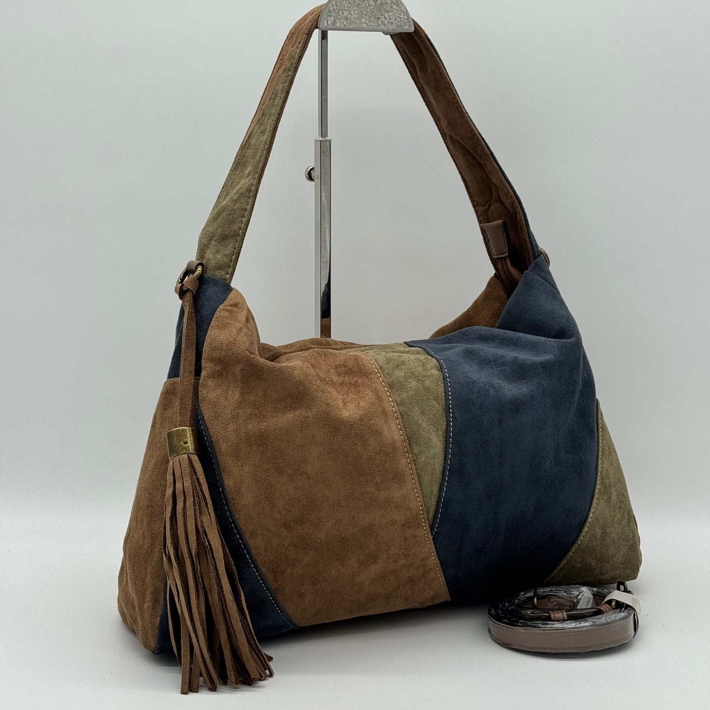 Faux Suede Patchwork Shoulder Bag