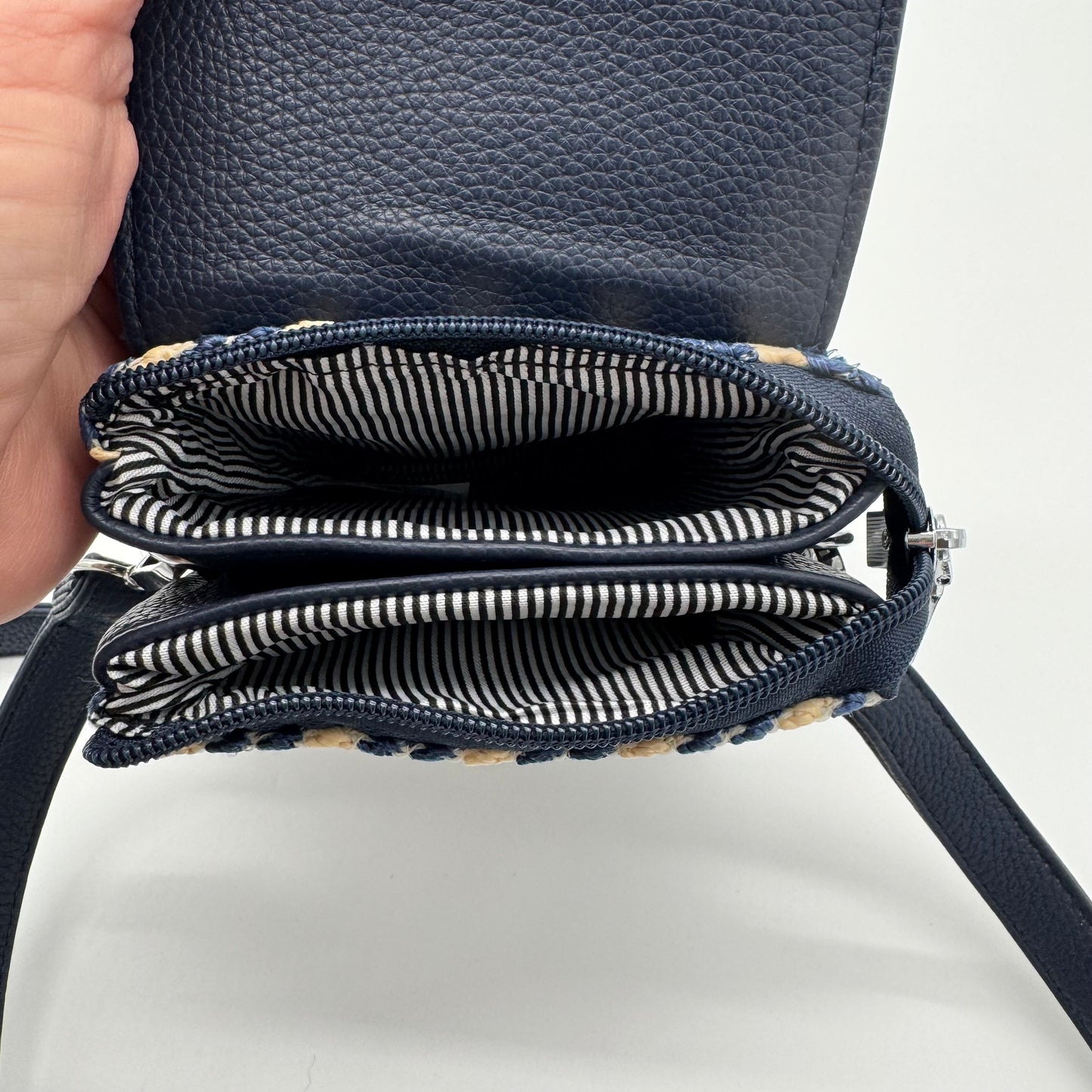 Faux Leather/Straw Phone Crossbody Bag