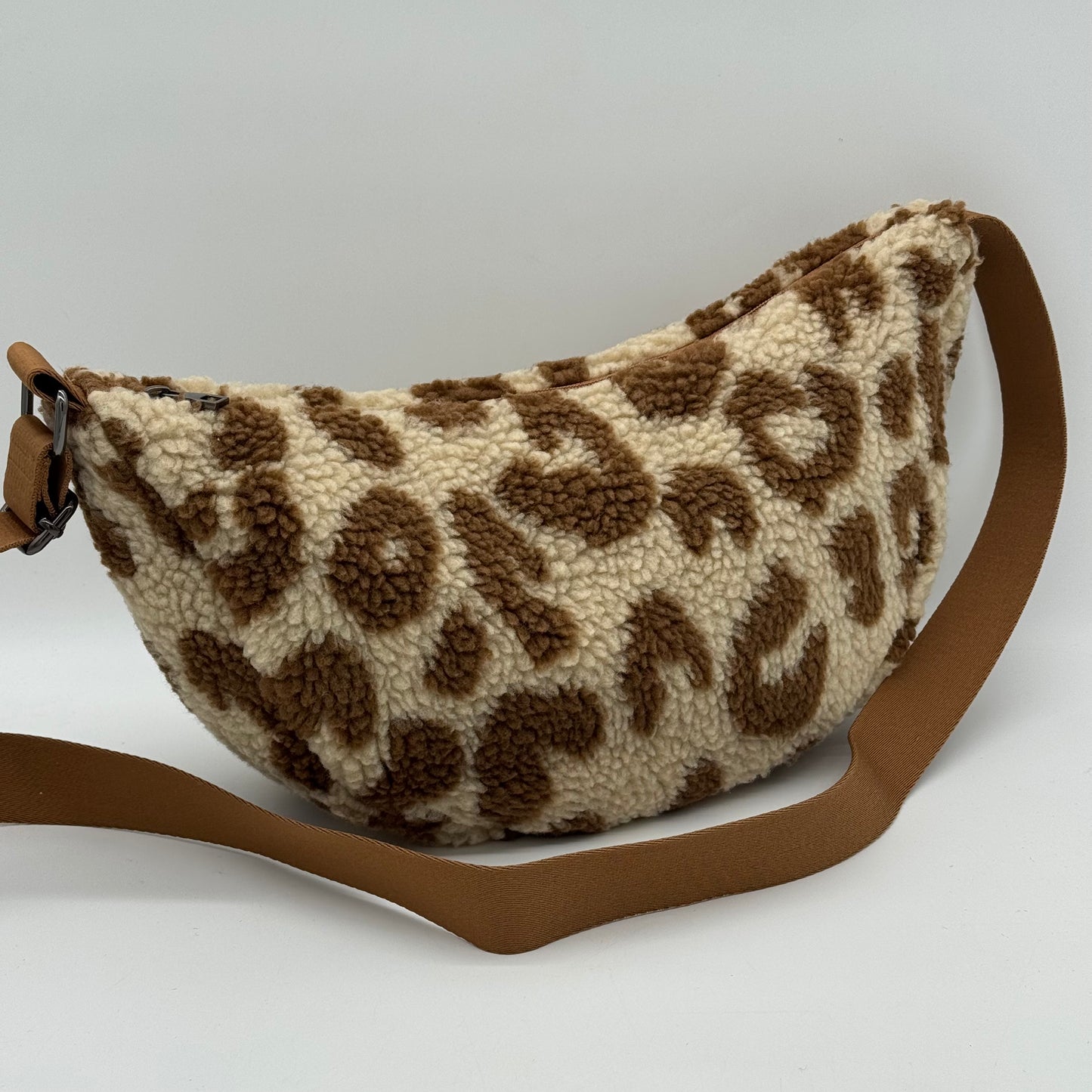 Faux Teddy Fur Leopard Dumpling Bag