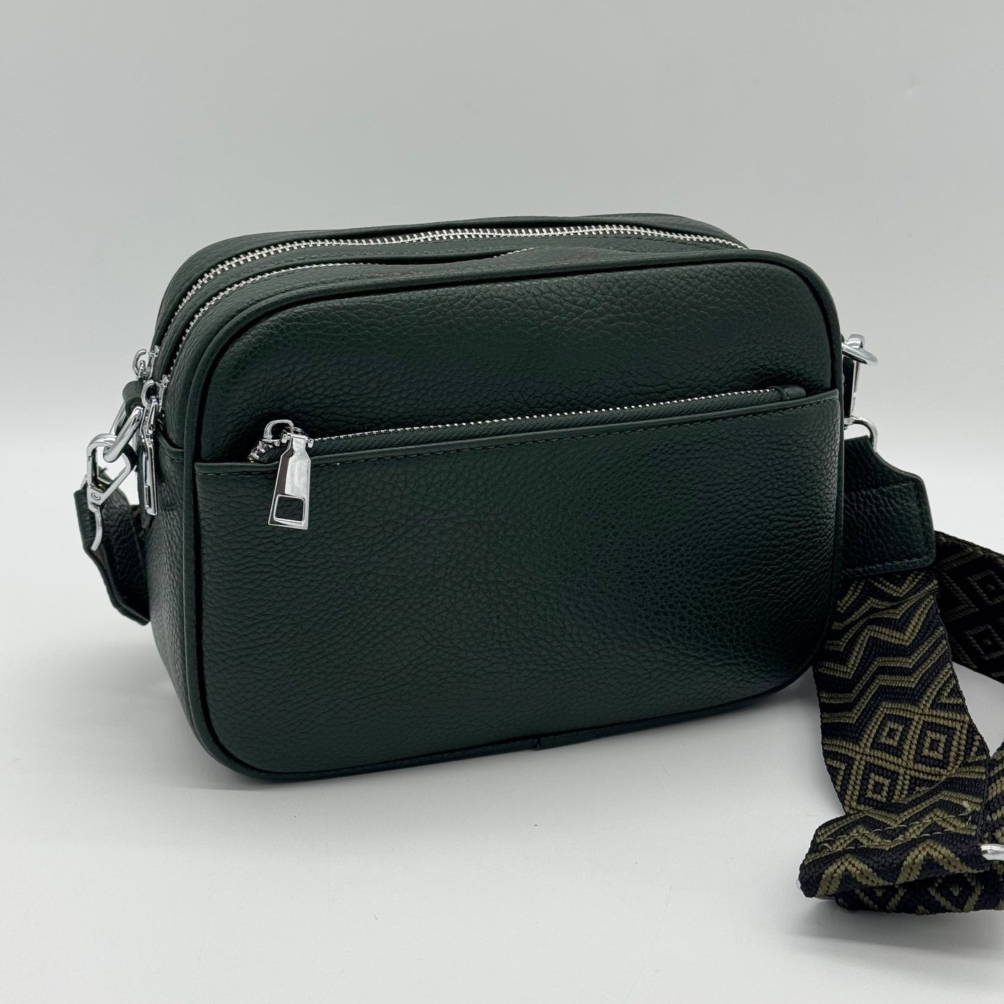 Faux Leather Twin Zip Crossbody Bag