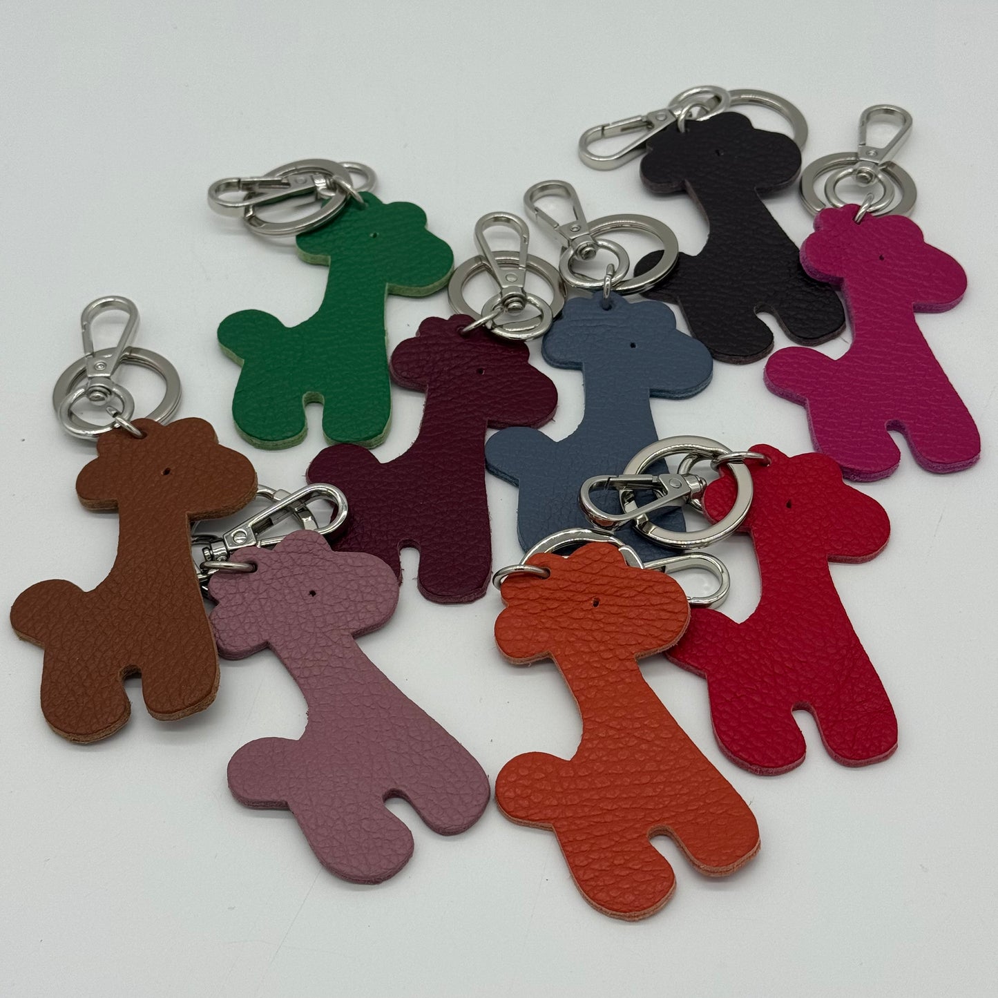 Leather Giraffe Bag Charm Keyring