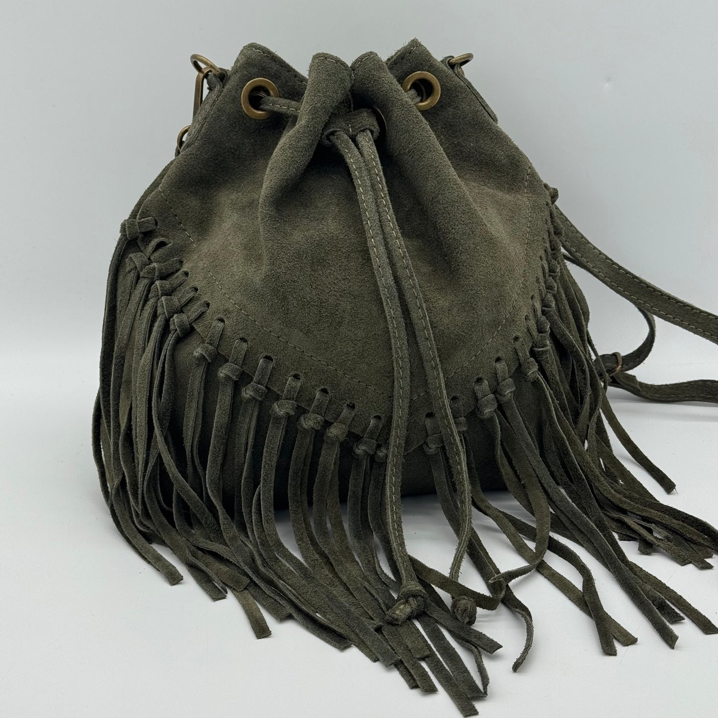 Suede Fringing Duffle Crossbody Bag