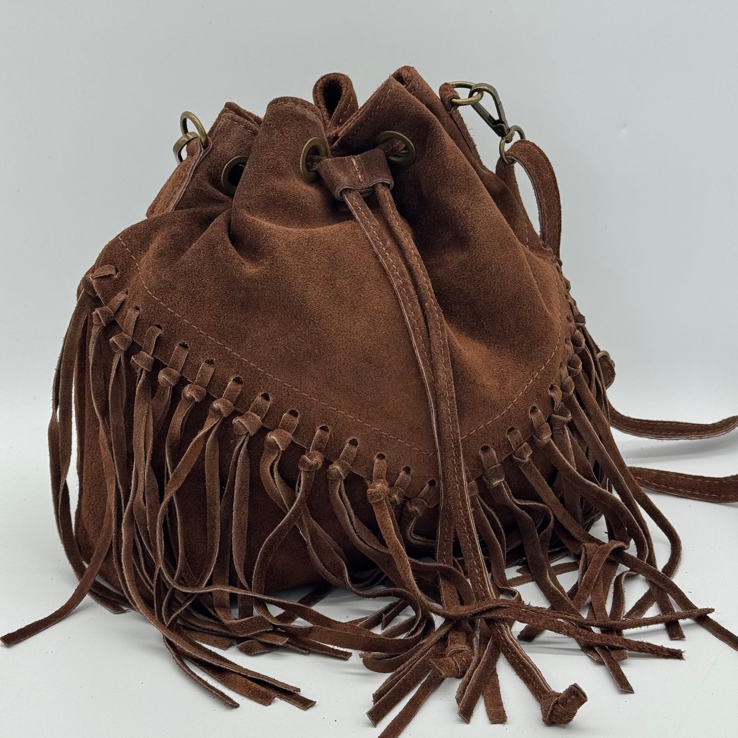 Suede Fringing Duffle Crossbody Bag