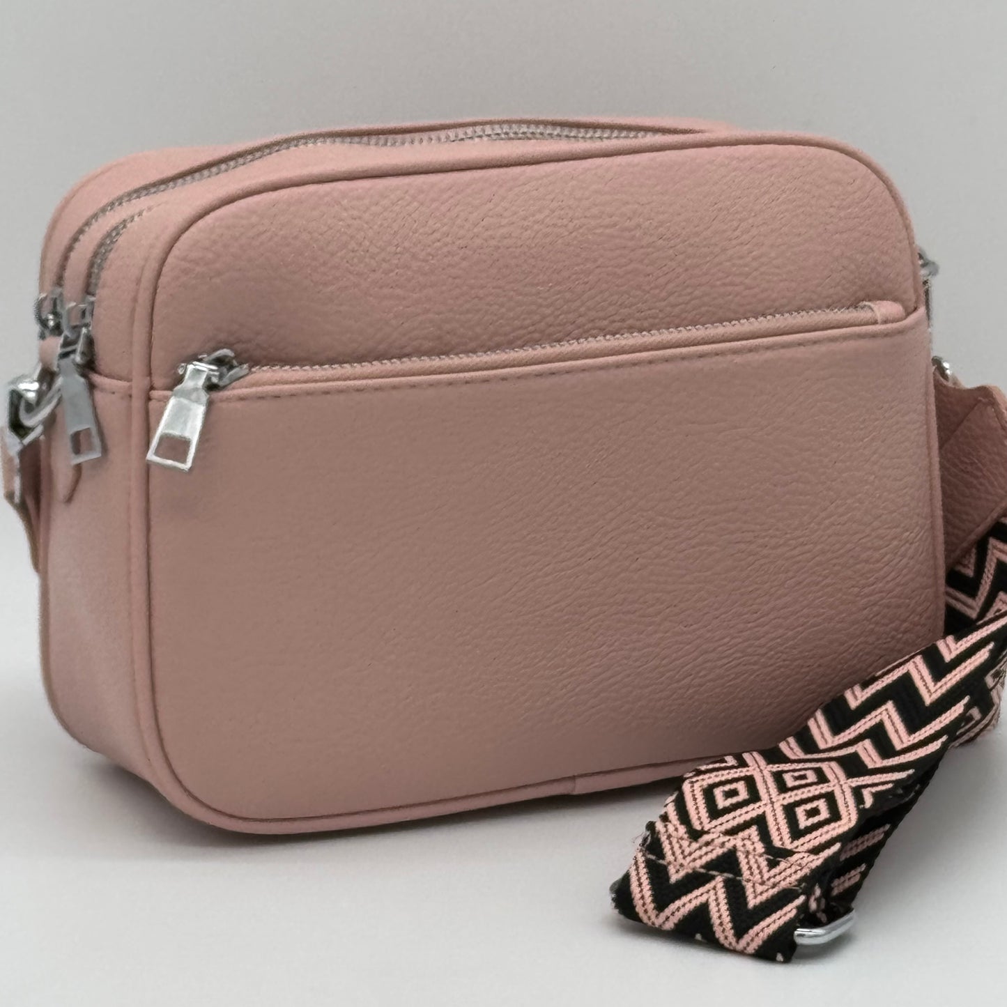 Faux Leather Twin Zip Crossbody Bag
