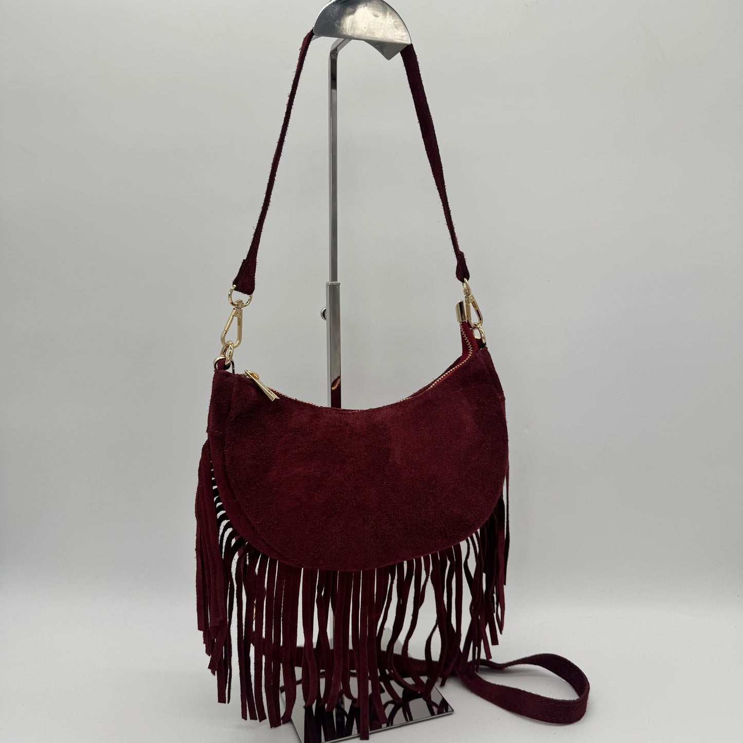 Suede Fringing Dumpling Style Crossbody Bag