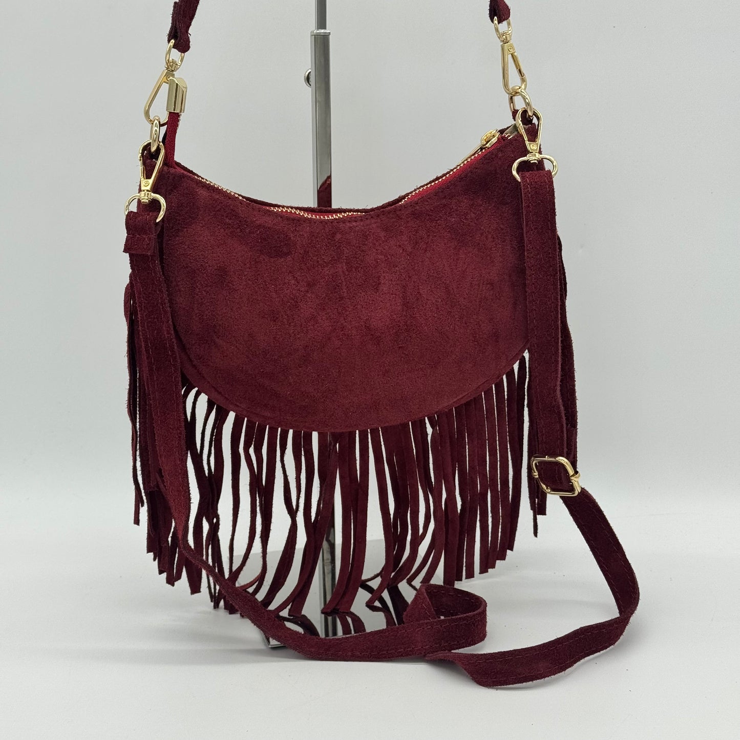 Suede Fringing Dumpling Style Crossbody Bag