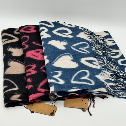 Soft Winter Heart Print Scarf