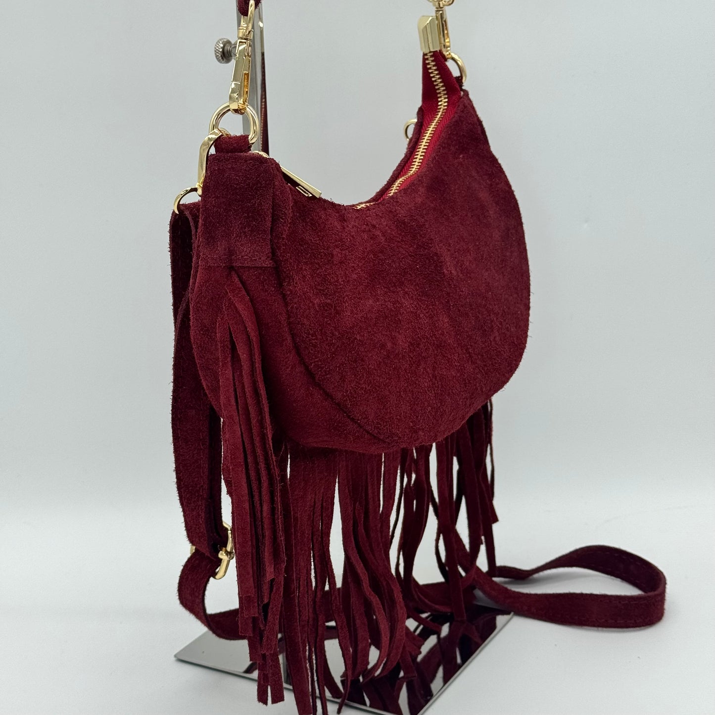 Suede Fringing Dumpling Style Crossbody Bag
