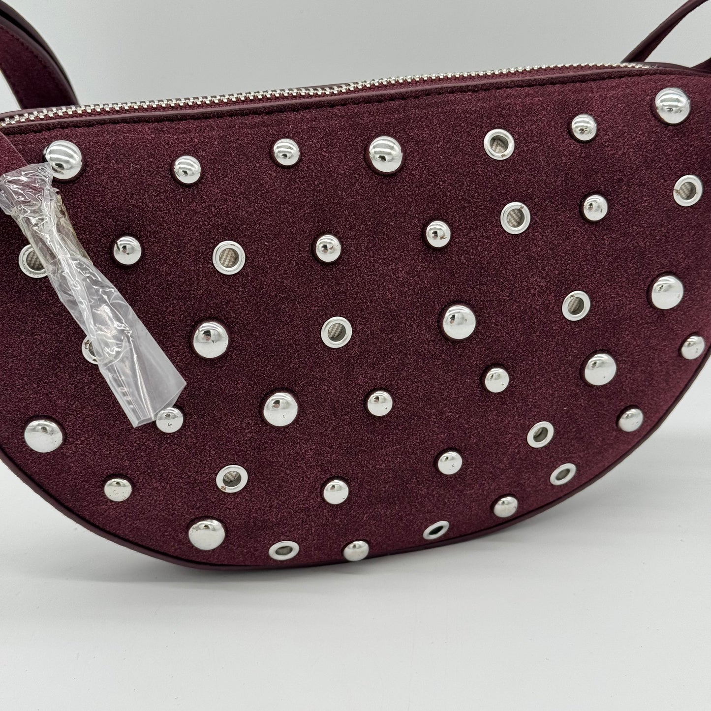 Faux Suede Studded Half Moon Bag