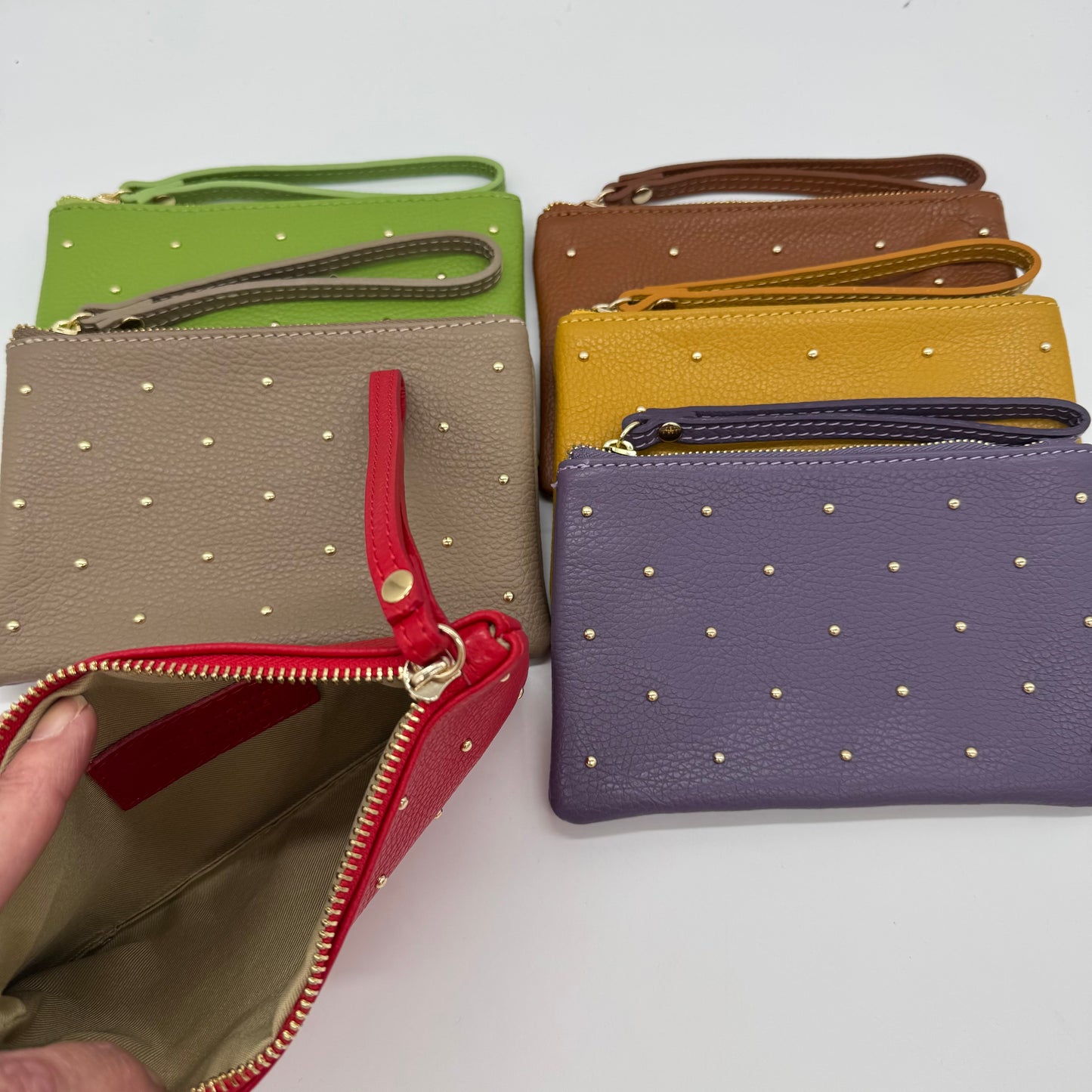 Leather Studded Wristlet Pouch