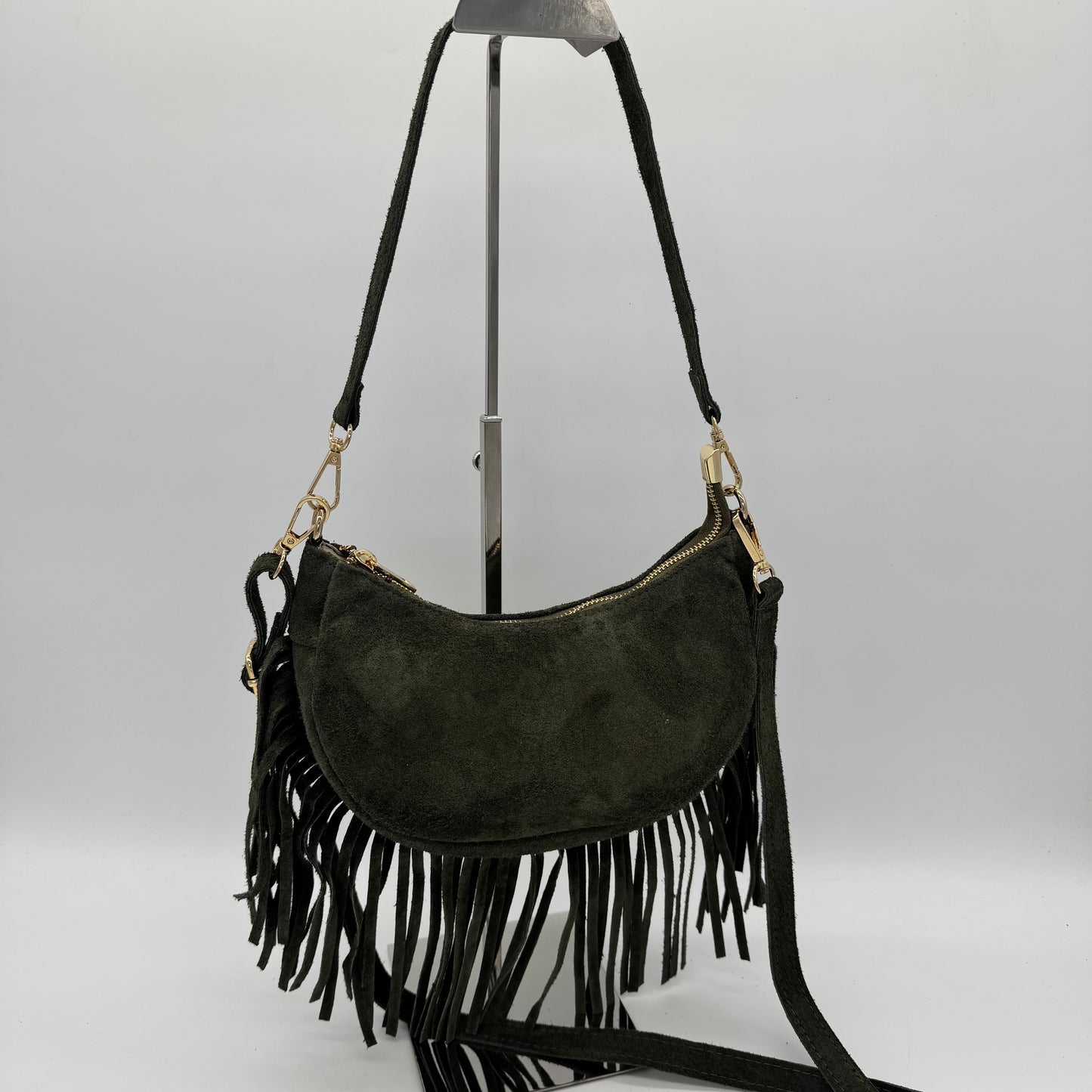 Suede Fringing Dumpling Style Crossbody Bag