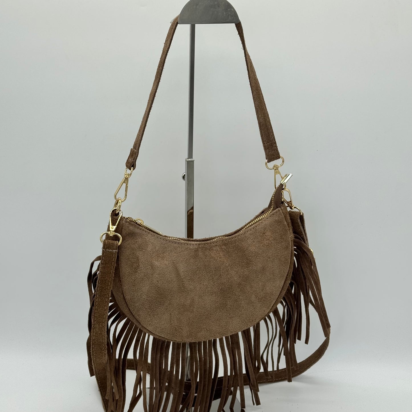 Suede Fringing Dumpling Style Crossbody Bag