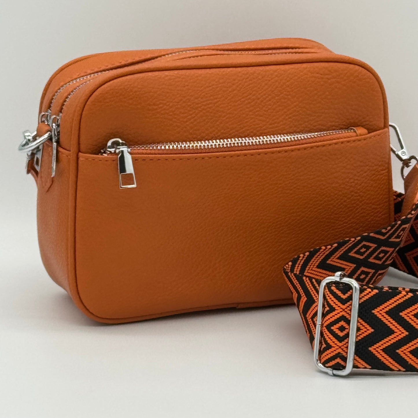 Faux Leather Twin Zip Crossbody Bag