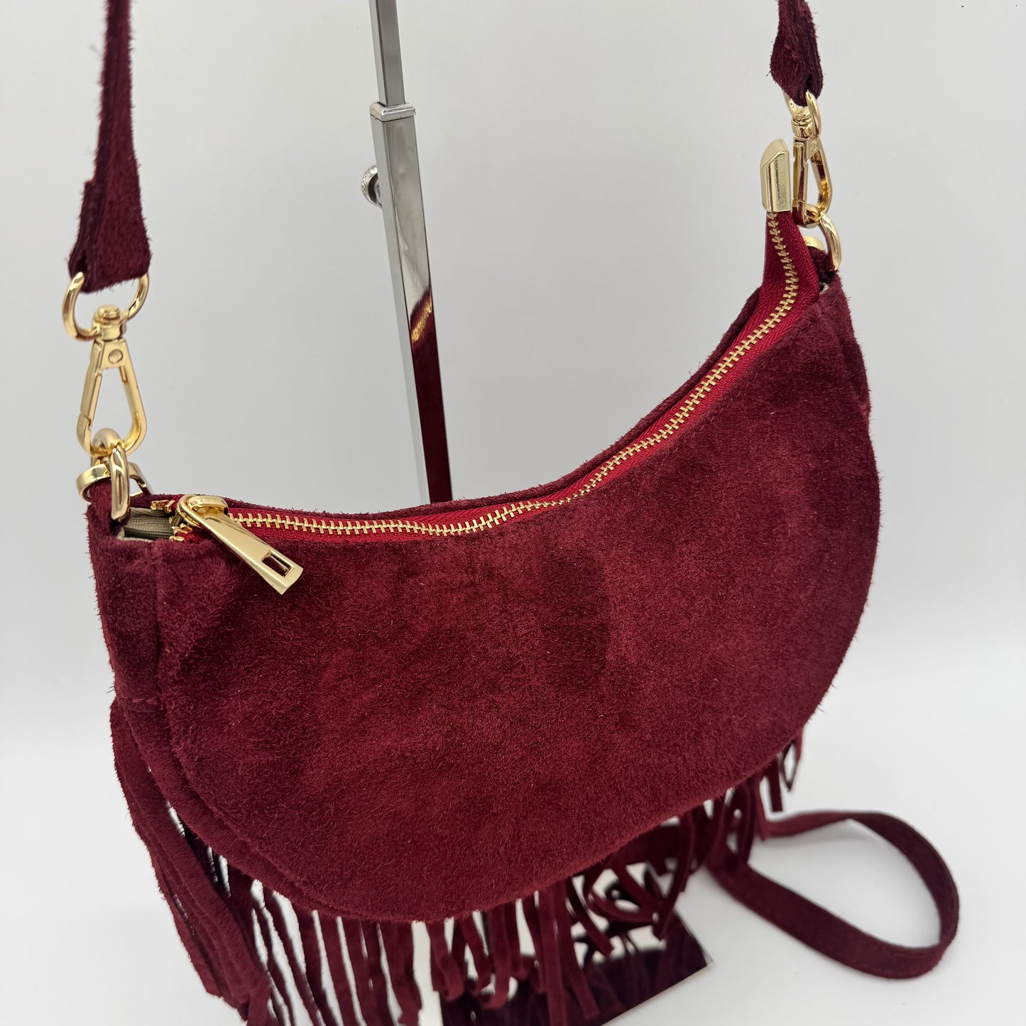 Suede Fringing Dumpling Style Crossbody Bag