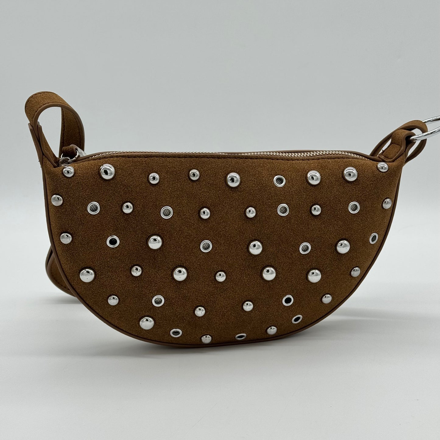 Faux Suede Studded Half Moon Bag