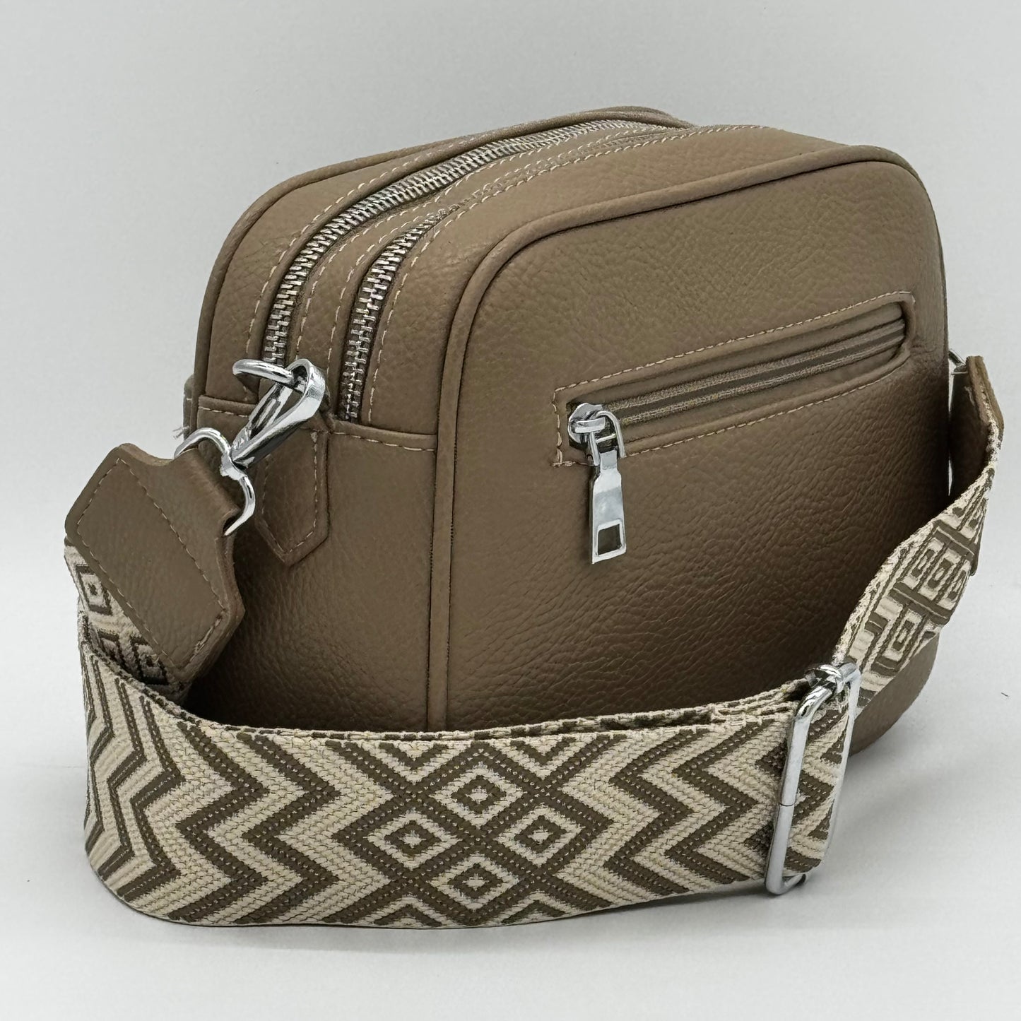 Faux Leather Twin Zip Crossbody Bag