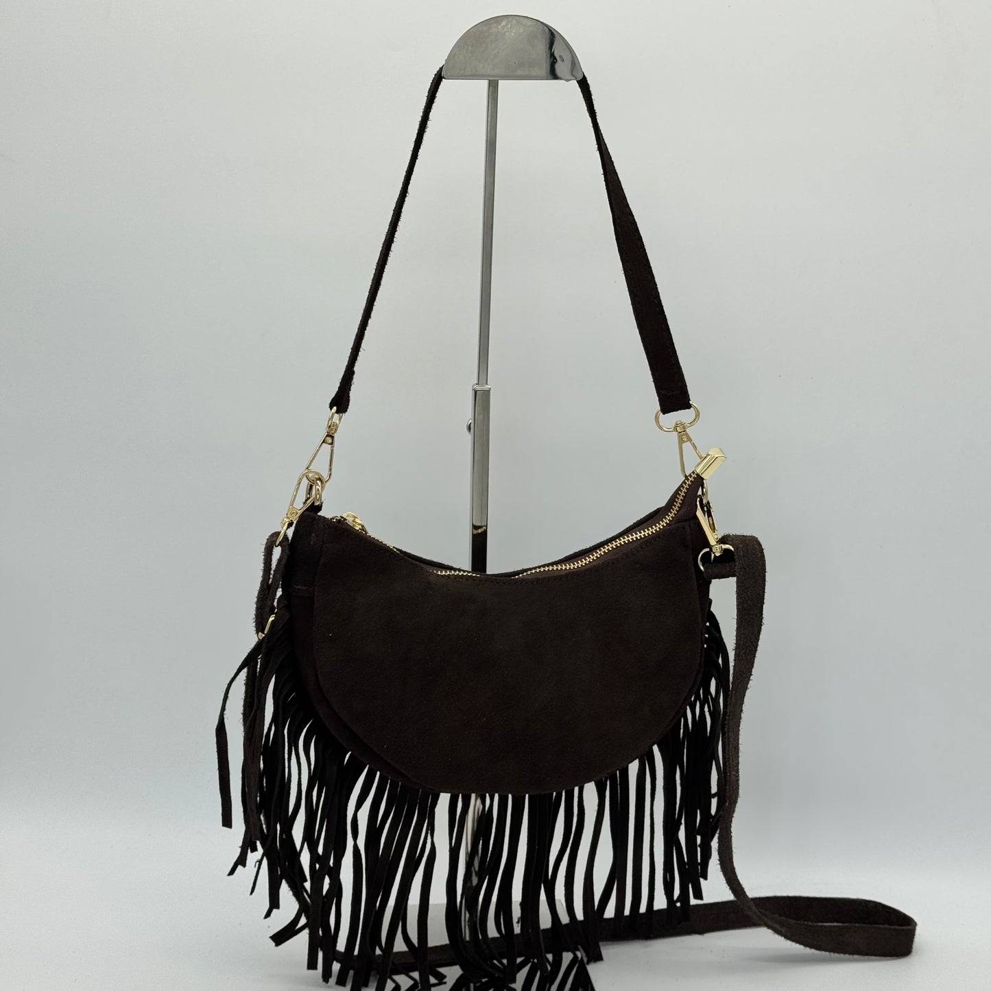 Suede Fringing Dumpling Style Crossbody Bag