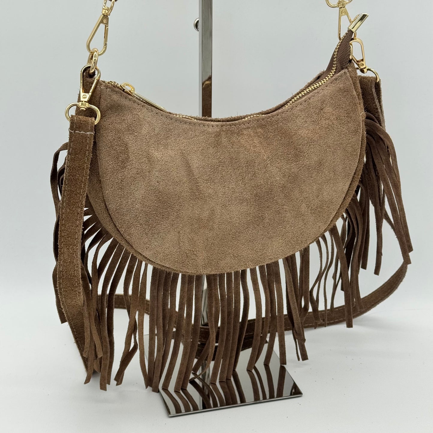 Suede Fringing Dumpling Style Crossbody Bag