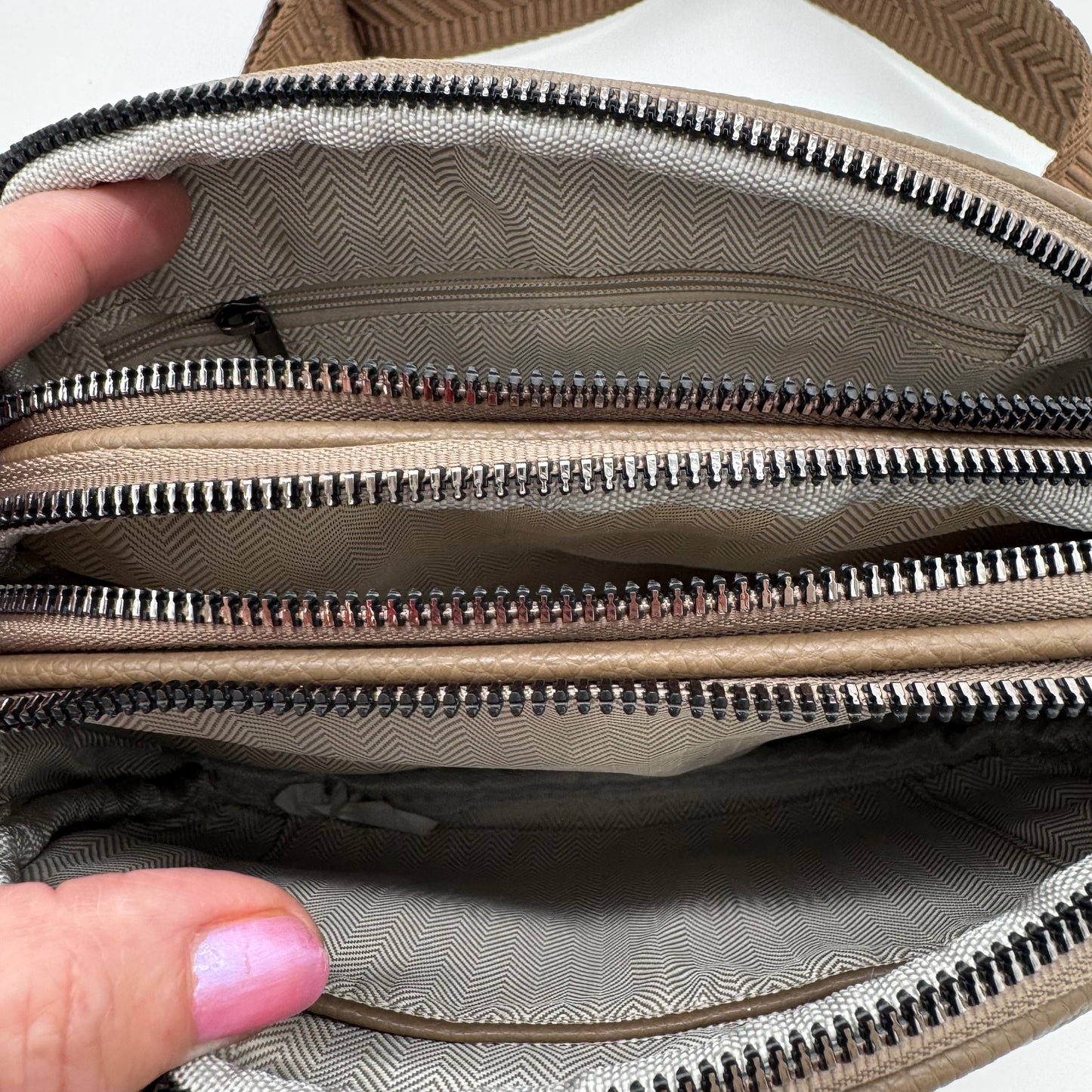 Faux Leather Triple Zip Crossbody Bag