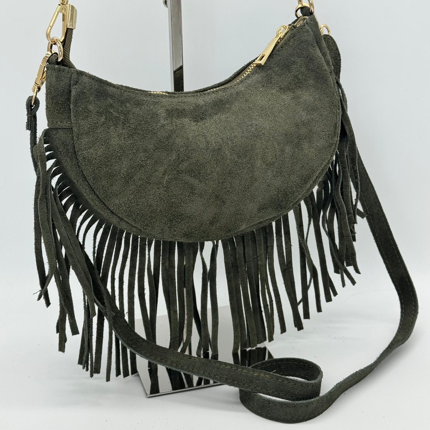 Suede Fringing Dumpling Style Crossbody Bag