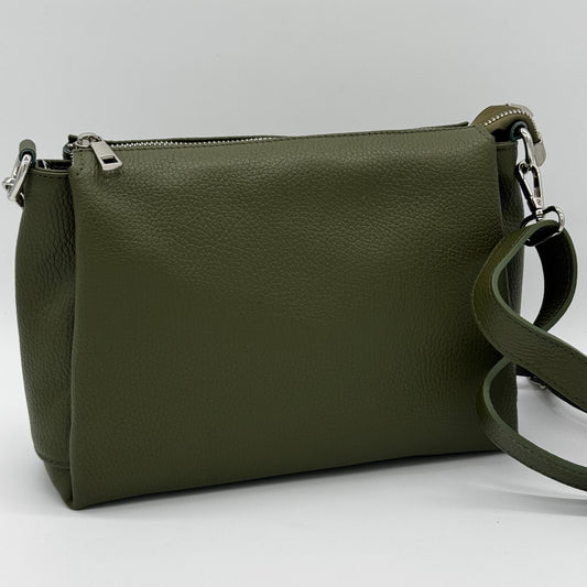 Leather Triple Compartment Crossbody Bag