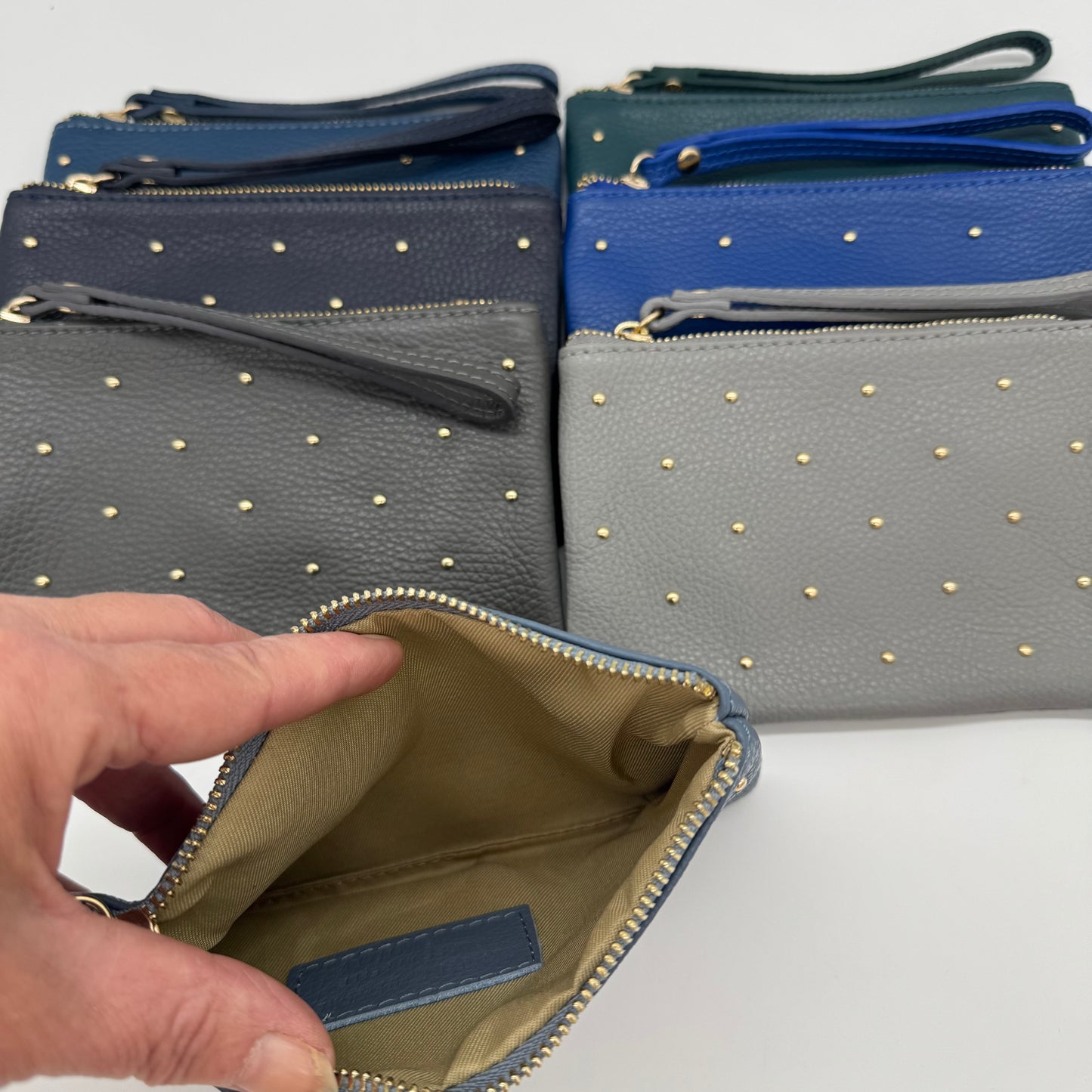 Leather Studded Wristlet Pouch
