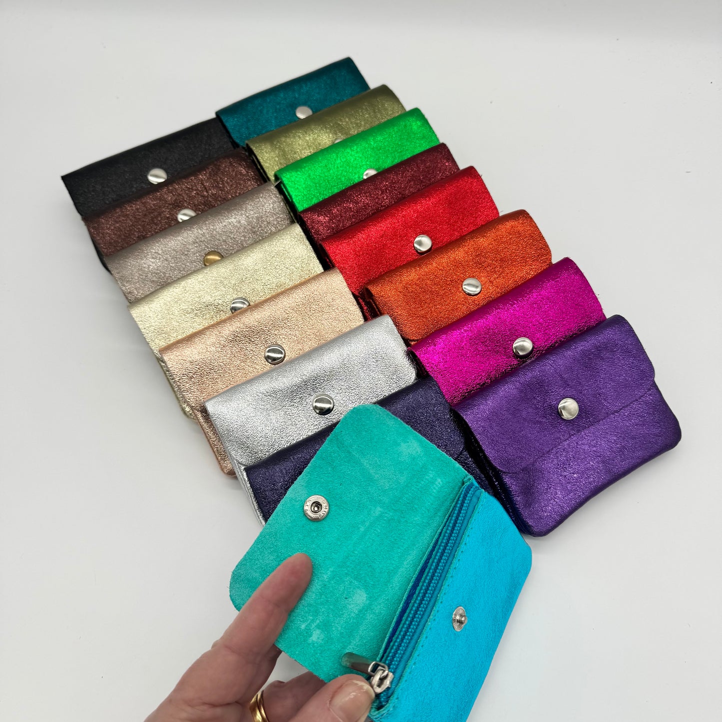 Leather Metallic Mini Popper Purse