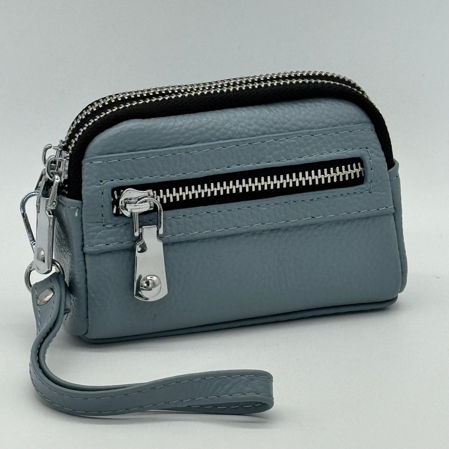 Leather Twin Zip Wristlet Purse