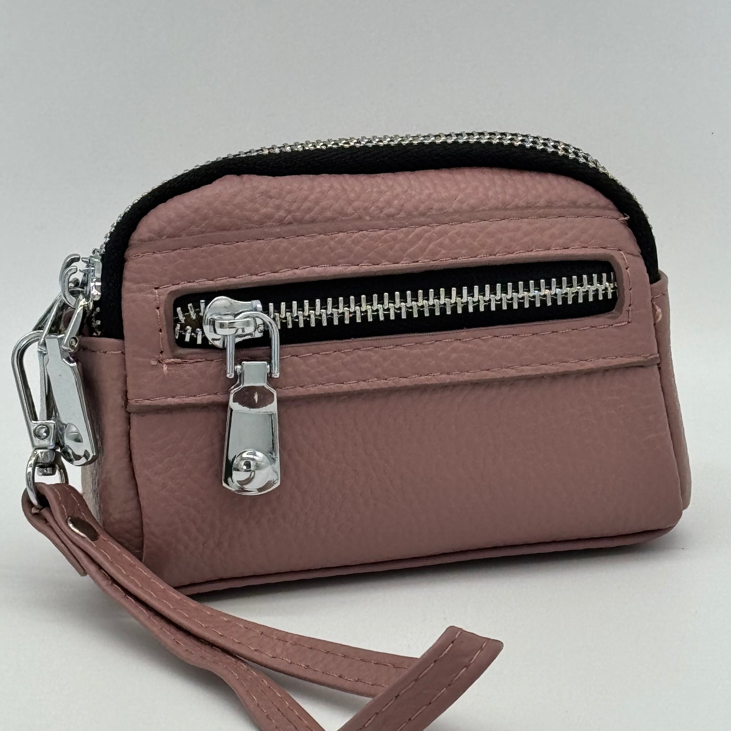 Leather Twin Zip Wristlet Purse