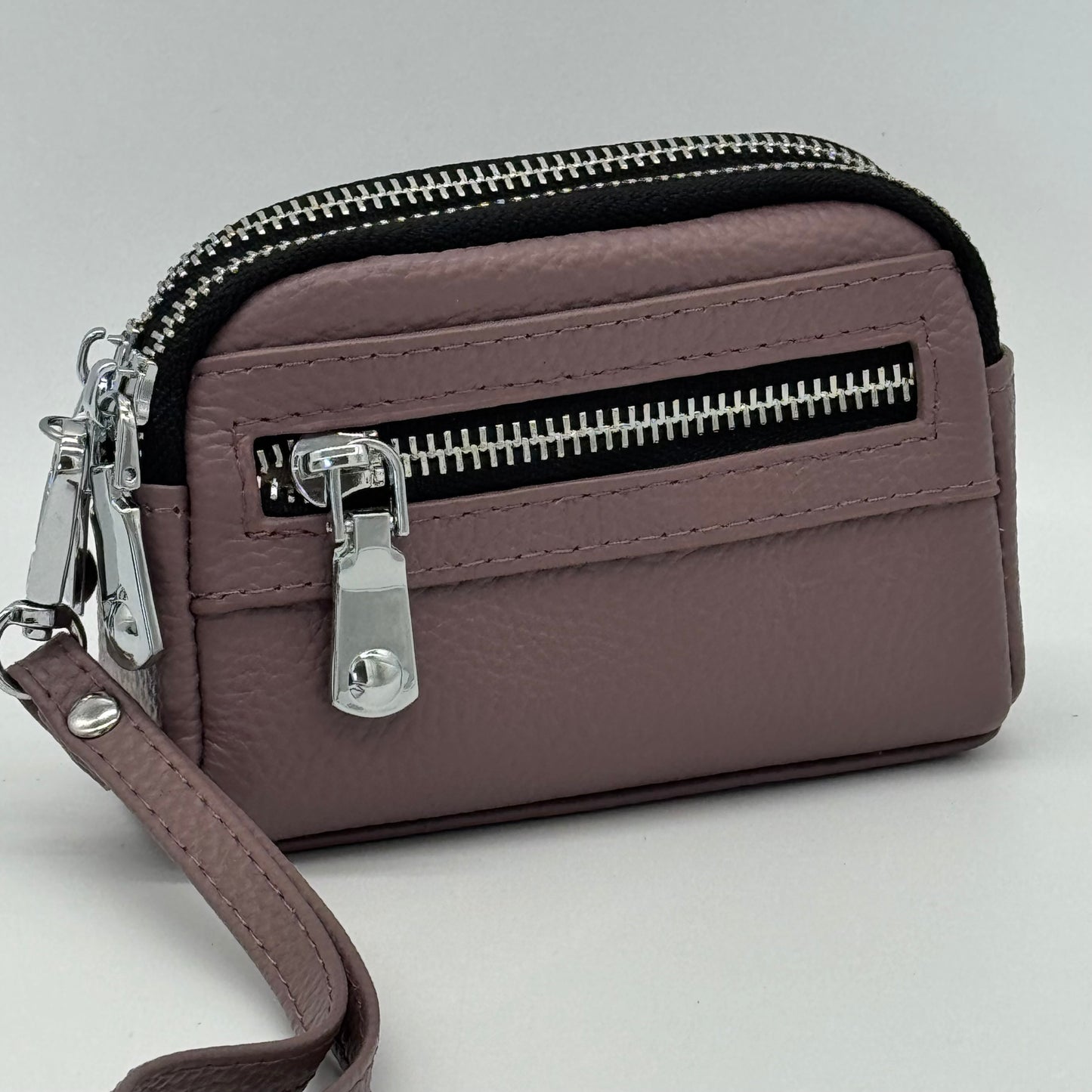 Leather Twin Zip Wristlet Purse