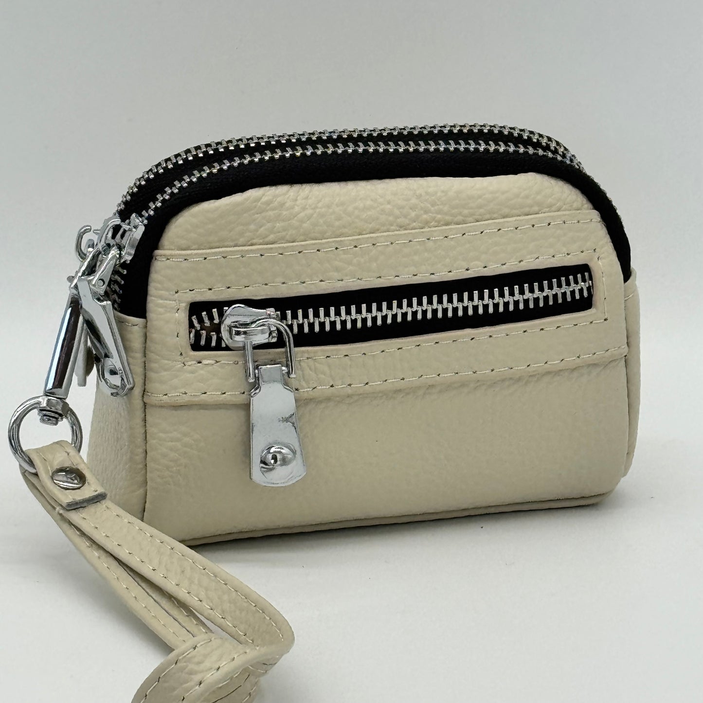 Leather Twin Zip Wristlet Purse
