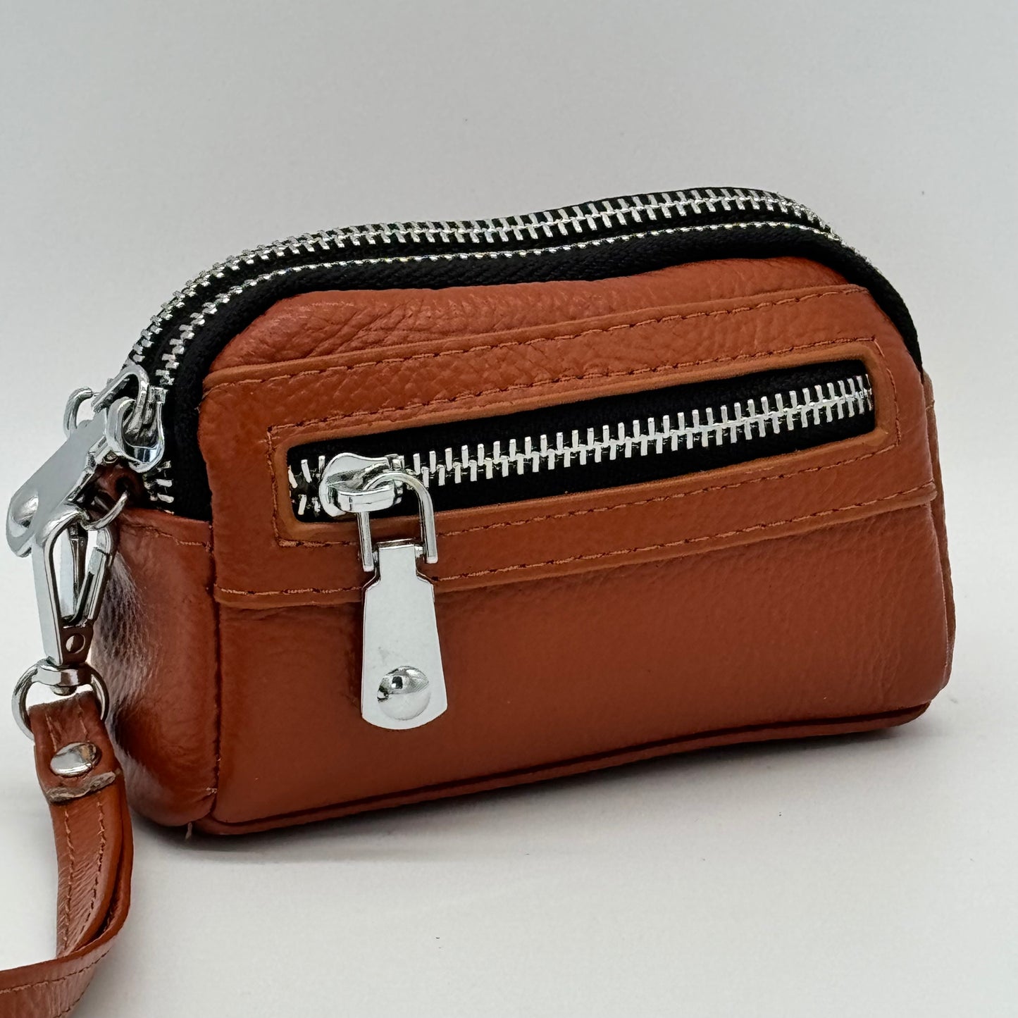 Leather Twin Zip Wristlet Purse