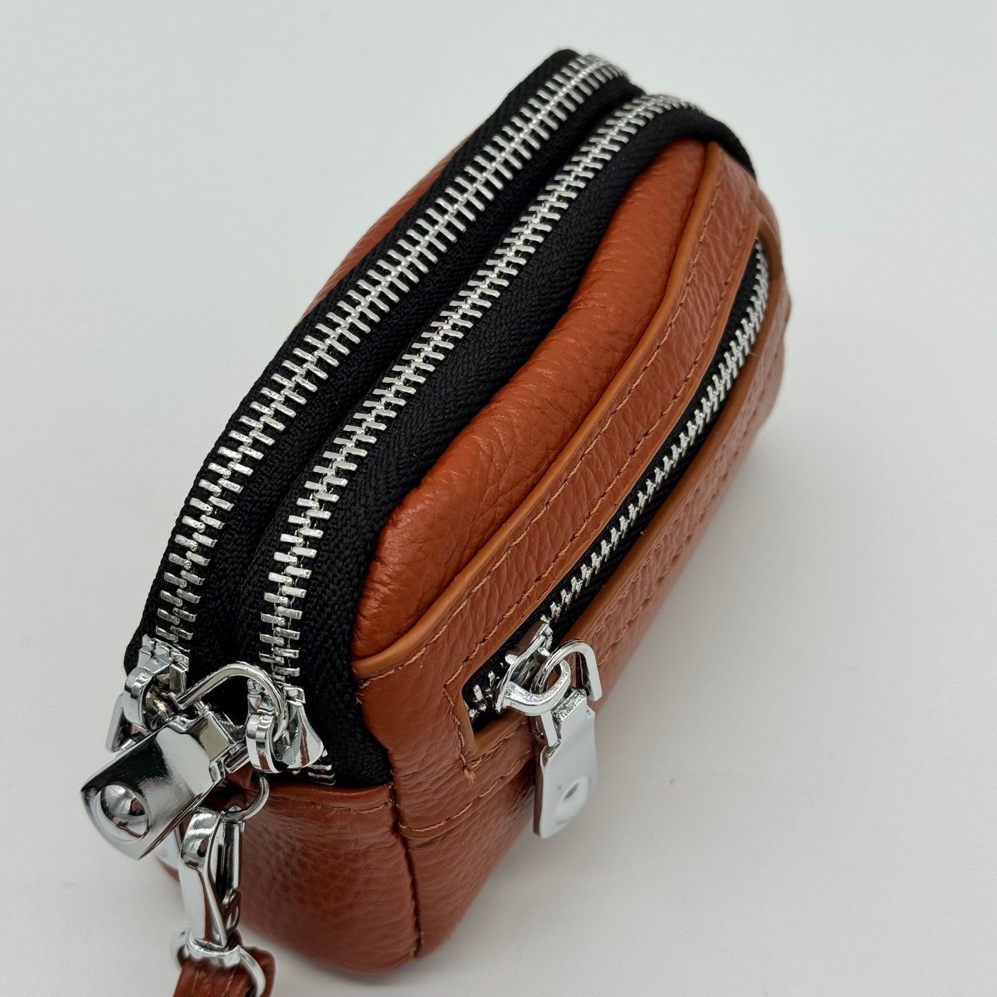Leather Twin Zip Wristlet Purse
