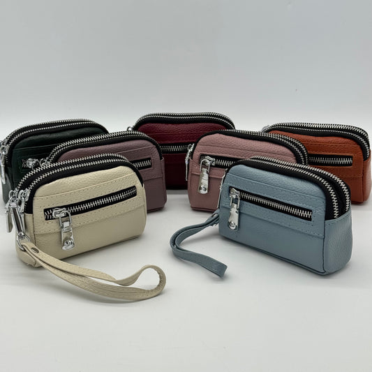 Leather Twin Zip Wristlet Purse