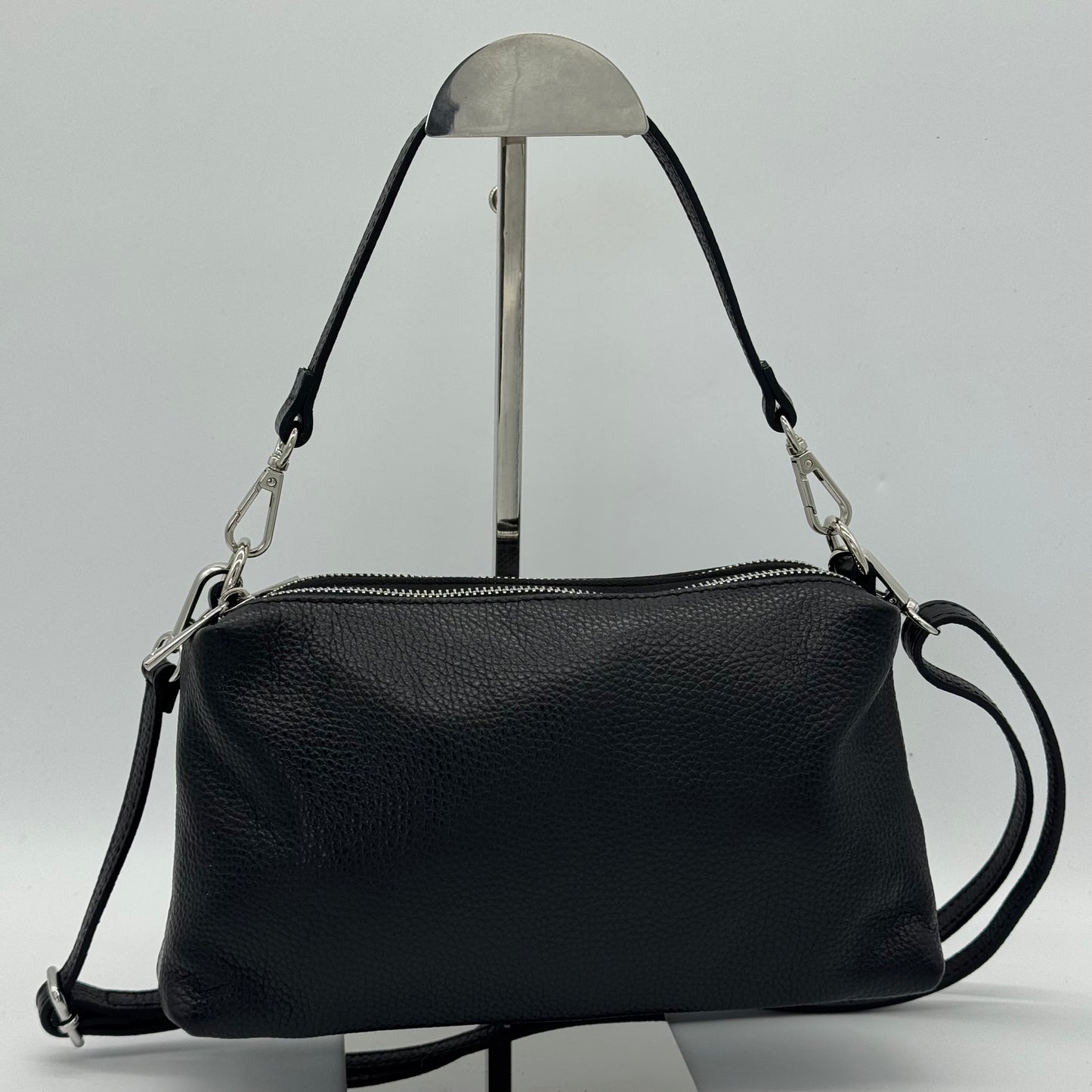 Leather Twin Zipped Crossbody Bag