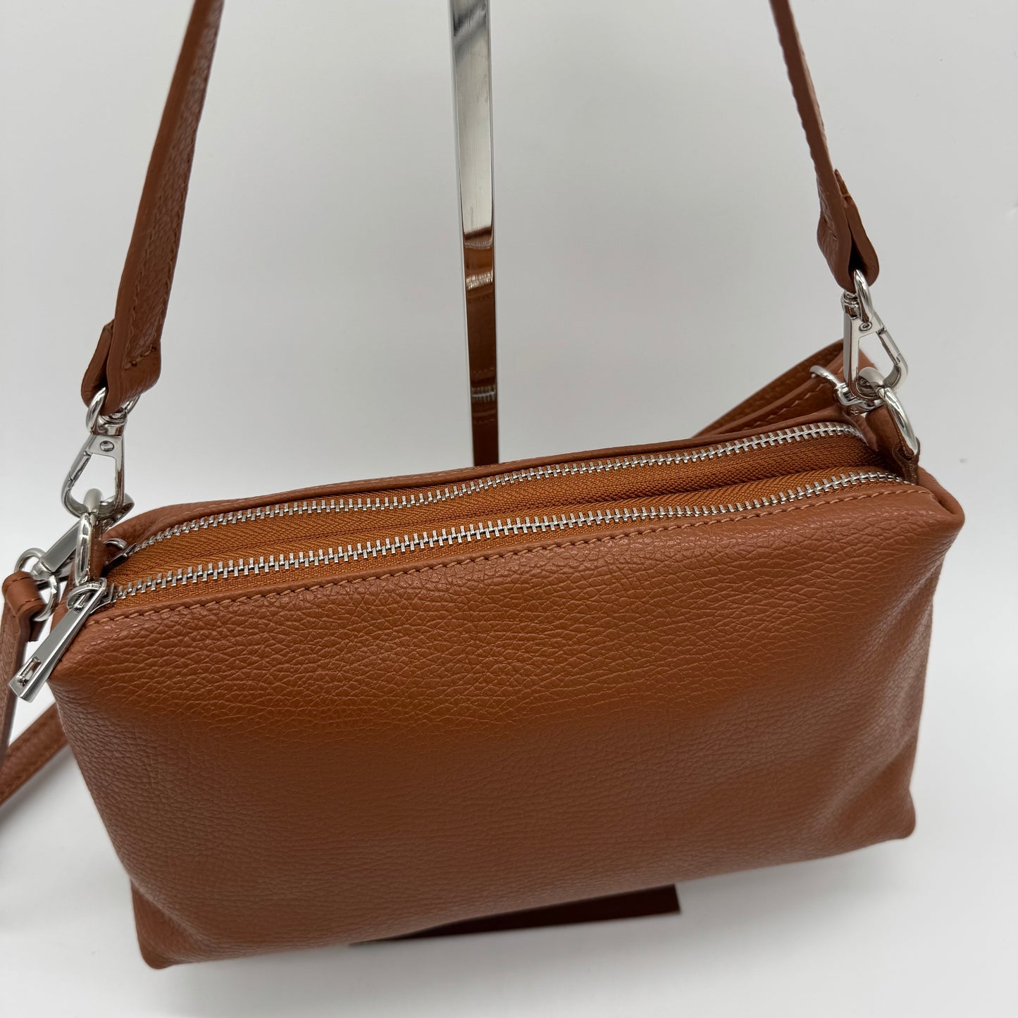 Leather Twin Zipped Crossbody Bag
